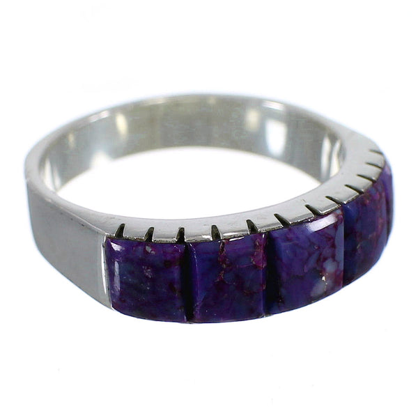 Southwest Magenta Turquoise Inlay Sterling Silver Jewelry Ring Size 8-1/4 AX88697